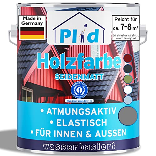 plid® Holzfarbe Holzlack Silbergrau Innen & Außen - Wetterschutzfarbe Silbergrau Holzfarbe Außen - Dauerhafte Holzschutzfarbe - Farbe für Holz - Lackfarbe Wetterfest - Made in Germany 0,75l von plid