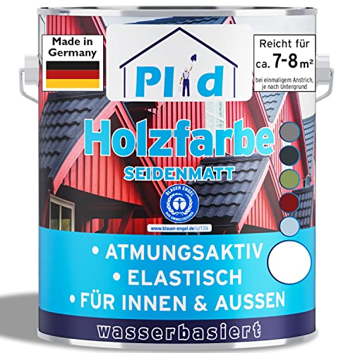 Plid® Holzfarbe Holzlack Weiß Innen & Außen - Wetterschutzfarbe Weiß Holzfarbe Außen - Dauerhafte Holzschutzfarbe - Farbe für Holz - Lackfarbe Wetterfest - Made in Germany 0,75l von Plid