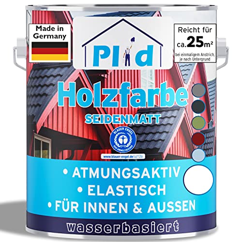 plid® Holzfarbe Holzlack Weiß Innen & Außen - Wetterschutzfarbe Weiß Holzfarbe Außen - Dauerhafte Holzschutzfarbe - Farbe für Holz - Lackfarbe Wetterfest - Made in Germany 2,5l von plid