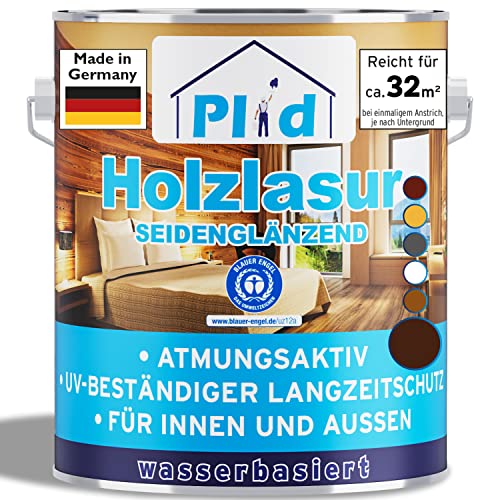 PLID® Holzlasur Innen & Aussen Nussbaum 2,5L - Holzschutzlasur Außen mit UV beständigem Langzeitschutz- Grundierung Holz Außen - Holzschutzgel - Holz Lasur atmungsaktiv - Made in Germany von plid