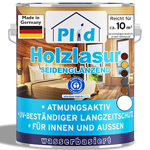 PLID® Holzlasur Innen & Aussen Weiß 0,75L - Holzschutzlasur Außen mit UV beständigem Langzeitschutz- Grundierung Holz Außen - Holzschutzgel - Holz Lasur atmungsaktiv - Made in Germany von plid