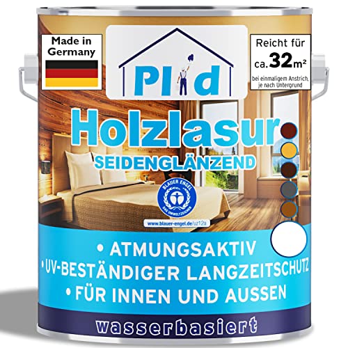 PLID® Holzlasur Innen & Aussen Weiß 2,5L - Holzschutzlasur Außen mit UV beständigem Langzeitschutz- Grundierung Holz Außen - Holzschutzgel - Holz Lasur atmungsaktiv - Made in Germany von Plid