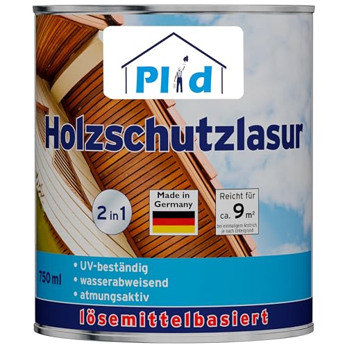 plid® Holzschutzlasur Kiefer satin - [LANGZEITSCHUTZ] - alle Laub- und Nadelhölzer - feuchtigkeitsregulierend - UV-beständig - wetterbeständig - Holzschutzlasur für aussen - Made in Germany 0,75l von plid