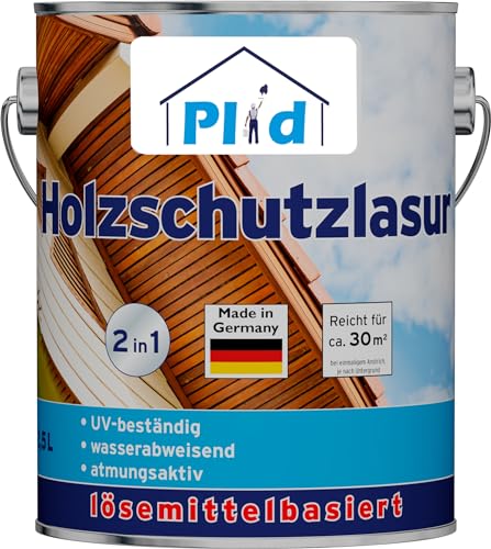 PLID® Holzschutzlasur Kiefer satin - [LANGZEITSCHUTZ] - alle Laub- und Nadelhölzer - feuchtigkeitsregulierend - UV-beständig - wetterbeständig - Holzschutzlasur für aussen - Made in Germany 2,5l von plid