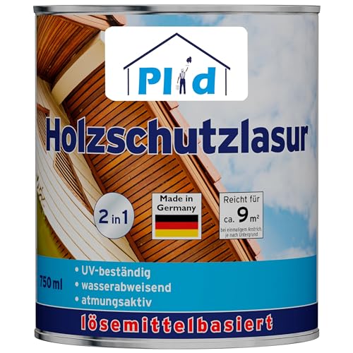 PLID® Holzschutzlasur Nussbaum satin - [LANGZEITSCHUTZ] - alle Laub- und Nadelhölzer - feuchtigkeitsregulierend - UV-beständig - wetterbeständig - Holzschutzlasur für aussen - Made in Germany 0,75l von Plid