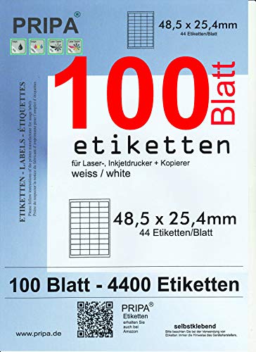 pripa - Amazon FBA Versand Etiketten 48,5 x 25,4 mm - 44 Stueck auf A4 100 Blatt DIN A4 selbstklebende Etiketten = 4400 Etiketten pripa - Amazon FBA Versand Etiketten 48,5 x 25,4 mm - 44 Stueck auf A4 100 Blatt DIN A4 selbstklebende Etiketten = 4400 Etiketten von pripa