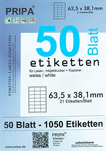 pripa - Amazon FBA Versand Etiketten 63,5 x 38,1 mm - 21 Stueck auf A4-50 Blatt DIN A4 selbstklebende Etiketten - DHL Post pripa - Amazon FBA Versand Etiketten 63,5 x 38,1 mm - 21 Stueck auf A4-50 Blatt DIN A4 selbstklebende Etiketten - DHL Post von pripa