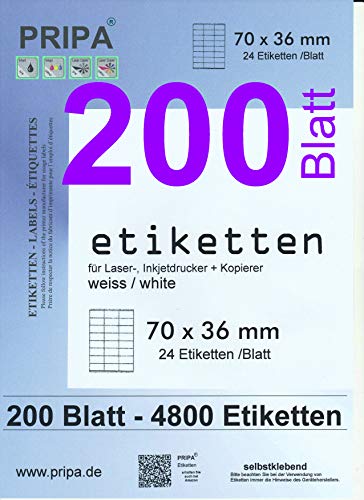 pripa - Amazon FBA Versand Etiketten 70,0 x 36,0 mm - 24 Stueck auf A4 200 Blatt DIN A4 selbstklebende Etiketten DHL Post pripa - Amazon FBA Versand Etiketten 70,0 x 36,0 mm - 24 Stueck auf A4 200 Blatt DIN A4 selbstklebende Etiketten DHL Post von pripa
