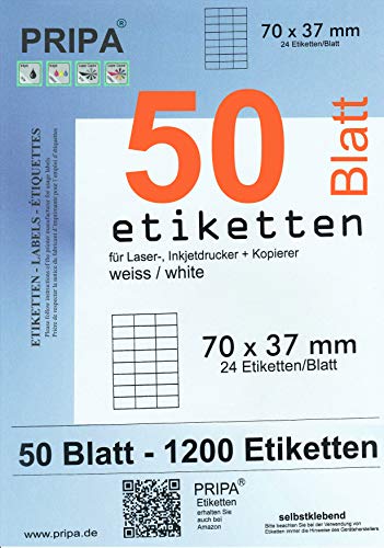 pripa - Amazon FBA Versand Etiketten 70,0 x 37,0 mm - 24 Stueck auf A4-50 Blatt DIN A4 selbstklebende Etiketten - DHL Post pripa - Amazon FBA Versand Etiketten 70,0 x 37,0 mm - 24 Stueck auf A4-50 Blatt DIN A4 selbstklebende Etiketten - DHL Post von pripa