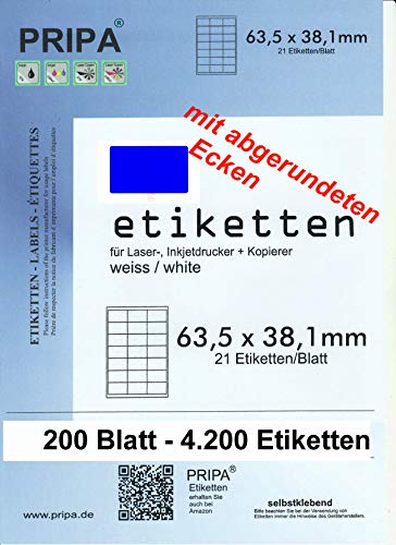 pripa - Amazon FBA Versand abgerundetete Etiketten 63,5 x 38,1 mm - 21 Stueck auf A4-200 Blatt DIN A4 selbstklebende Etiketten - DHL Post pripa - Amazon FBA Versand abgerundetete Etiketten 63,5 x 38,1 mm - 21 Stueck auf A4-200 Blatt DIN A4 selbstklebende Etiketten - DHL Post von pripa
