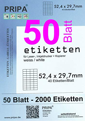 pripa - fuer Amazon FBA Versand Etiketten 52,5 x 29,7 mm - 40 Stueck auf A4 50 Blatt DIN A4 selbstklebende Etiketten pripa - fuer Amazon FBA Versand Etiketten 52,5 x 29,7 mm - 40 Stueck auf A4 50 Blatt DIN A4 selbstklebende Etiketten von pripa