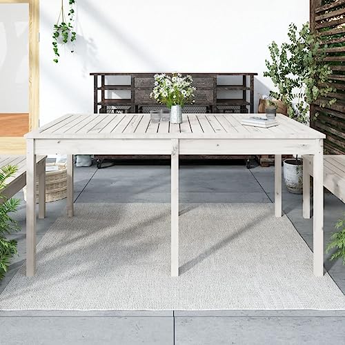 prissent 159,5x82,5x76 cm Gartentisch Massivholz Kiefer Weiß Esstisch Outdoor-Tisch Beistelltisch Gartentisch Holz Loungetisch Outdoor Ideal für Garten Balkon Oder Terrasse Klassisches Design von prissent