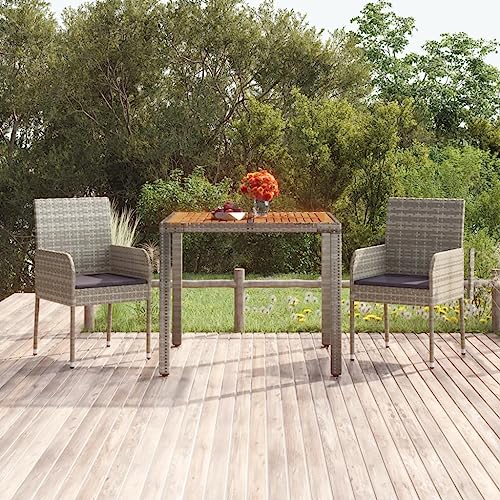 prissent 90x90x75 cm Gartentisch mit Holzplatte Poly Rattan Grau Balkontisch Polyrattan Tisch Esstisch Outdoor-Tisch Garten Beistelltisch Loungetisch Outdoor für Garten Terrasse Eleganter Stil von prissent