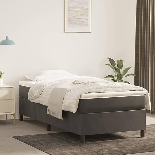 prissent Boxspringbett 90x200 cm Samt Bettrahmen Mit Lattenrost Betten Bett Bettgestell Bed Frames Betten Boxspring Jugendbett Soft Frame Bed Schlafbett Doppelbett Schlafzimmerbett Dunkelgrau von prissent