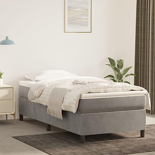 prissent Boxspringbett 90x200 cm Samt Bettrahmen Mit Lattenrost Betten Bett Bettgestell Bed Frames Betten Boxspring Jugendbett Soft Frame Bed Schlafbett Doppelbett Schlafzimmerbett Hellgrau von prissent