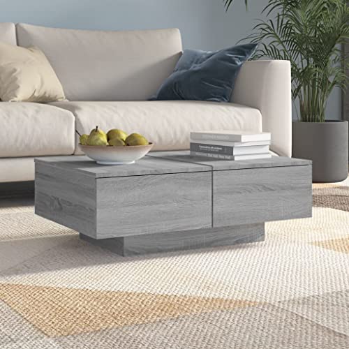 prissent Couchtisch 90x60x31cm Grau Sonoma Holzwerkstoff Nachtkästchen Gartentisch Camping Tisch Beistelltisch Outdoor Wohnzimmertisch Modern Pflanztisch Side Table Tischplatte von prissent