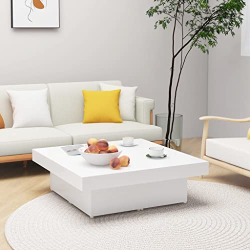 prissent Couchtisch 90x90x28cm Weiß Holzwerkstoff Gartentisch Camping Tisch Nachtkästchen Beistelltisch Outdoor Pflanztisch Side Table Tischplatte Wohnzimmertisch Modern von prissent