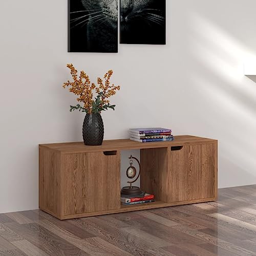 prissent Fernsehschrank Lagerschrank Multifunktionale Möbel für Wohnzimmer Schlafzimmer oder Büro Stilvollen Design Braun Eichen-Optik 88,5x27,5x30,5 cm von prissent