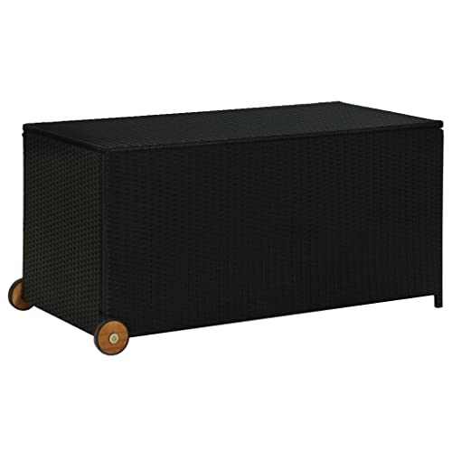 prissent Garten-Aufbewahrungsbox Schwarz 120x65x61 cm Poly Rattan Aufbewahrungsbox mit Deckel Aufvewahrungsbox mit Rollen Gartenbox Groß Sitzbank Outdoor Gartenbox mit Sitzfunktion Gartenbox Rattan von prissent