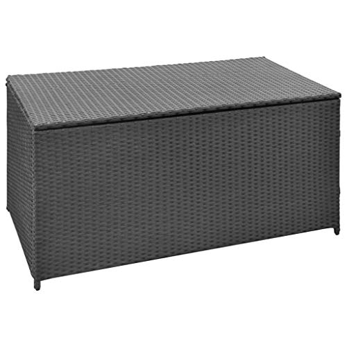 prissent Gartenbox Schwarz 120x50x60 cm Poly Rattan Aufbewahrungsbox mit Deckel Aufbewahrungsbox Outdoor Gartenbox Groß Sitzbank Outdoor Gartenbox mit Sitzfunktion Gartenbox Rattan von prissent