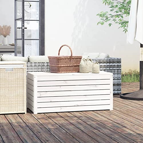 prissent Gartenbox Weiß 101x50,5x46,5 cm Massivholz Kiefer Gartenbox Holz Gartenbox Groß Storage Boxes Sitztruhe mit Stauraum Sitzbank Outdoor Deckboxen mit Stauraum Auflagenbox Holz Sitztruhe Holz von prissent