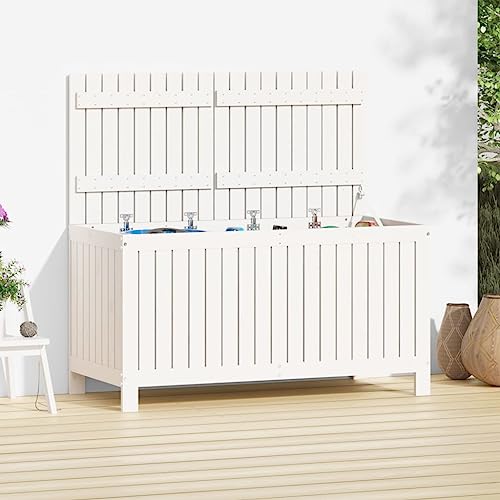 prissent Gartentruhe Weiß 121x55x64 cm Gartenbox Holz Auflagenbox Holz Sitztruhe Gartenbox Groß Gartentruhe Holz Gartentruhe Sitzbank Storage Boxes Sitzbank Outdoor Massivholz Kiefer von prissent
