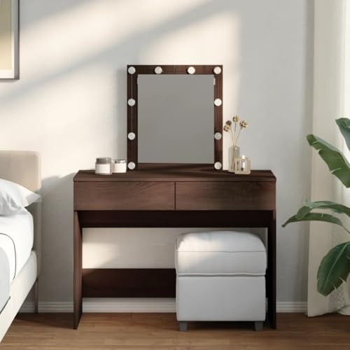 prissent Schminktisch mit LED 100 x 40 x 130 cm Moderner Schminktisch Sideboard Holz Multischicht Eiche Braun von prissent