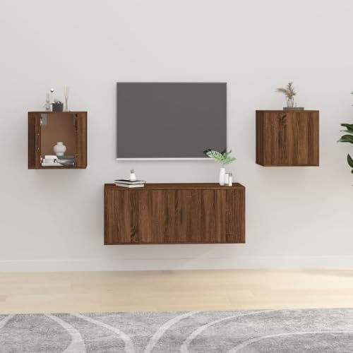 prissent TV-Wandschrank 2 STK. Lagerschrank Multifunktionale Möbel für Wohnzimmer Schlafzimmer oder Büro Stilvollen Design Braun Eichen-Optik 40x34,5x40 cm von prissent