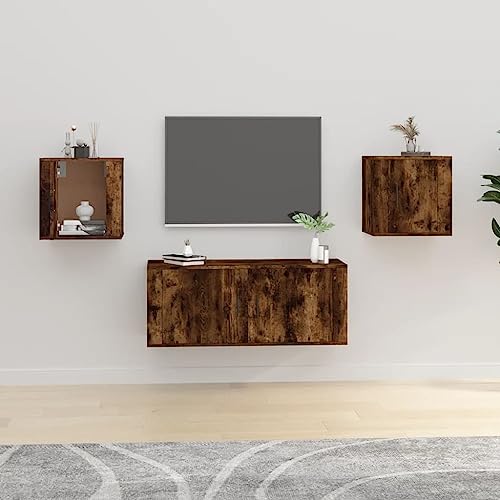 prissent TV-Wandschrank 2 STK. Lagerschrank Multifunktionale Möbel für Wohnzimmer Schlafzimmer oder Büro Stilvollen Design Räuchereiche 40x34,5x40 cm von prissent