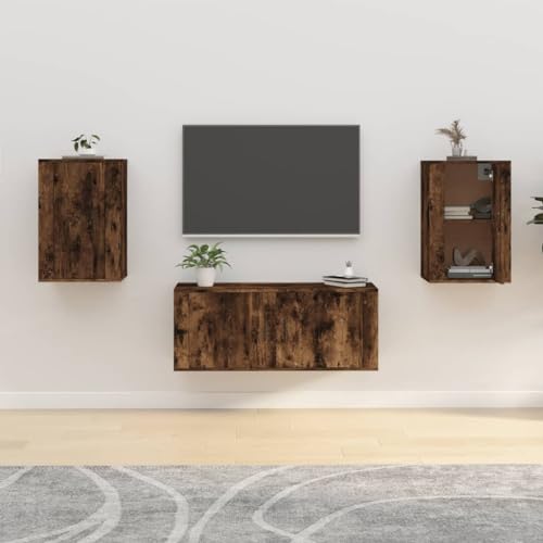 prissent TV-Wandschrank 2 STK. Lagerschrank Multifunktionale Möbel für Wohnzimmer Schlafzimmer oder Büro Stilvollen Design Räuchereiche 40x34,5x60 cm von prissent
