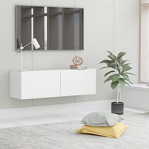 prissent TV-Wandschrank Lagerschrank Multifunktionale Möbel für Wohnzimmer Schlafzimmer oder Büro Stilvollen Design Hochglanz-Weiß 100x30x30 cm von prissent