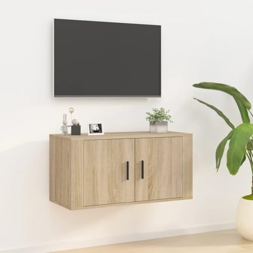 prissent TV-Wandschrank Lagerschrank Multifunktionale Möbel für Wohnzimmer Schlafzimmer oder Büro Stilvollen Design Sonoma-Eiche 80x34,5x40 cm von prissent