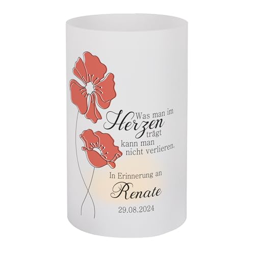 private grief Lichthülle aus Kunststoff für Kerzen und Teelichter - 4er Set - zur Trauerfeier, mit Personalisierung - 2 Größen (Mohnblumen, Groß) von private grief