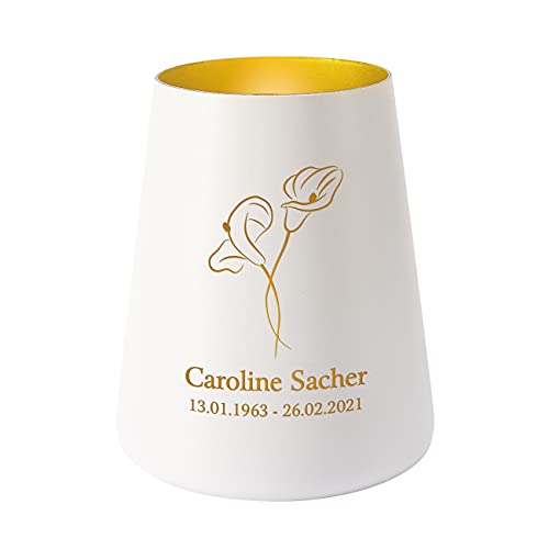 private grief Trauerlicht mit Gravur - Calla - Trauergeschenk mit Namen und Lebensdaten Weiß von private grief