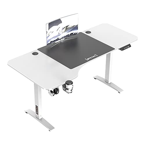 pro.tec Höhenverstellbarer Tisch Oxnard 160 x 75 cm elektrisch Schreibtisch mit Memory-Funktion Arbeitstisch bis 80 kg Computertisch mit Getränkehalter Kopfhörerhaken Aluminiumgestell Weiß von pro.tec