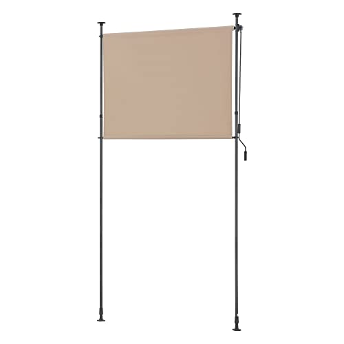 pro.tec Außenrollo Cimarra 150 x 270 cm Balkonrollo Senkrechtmarkise mit Handkurbel Sichtschutz witterungsbeständig Stahlgestell Sandfarben von pro.tec