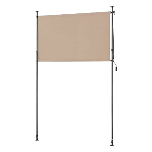 pro.tec Außenrollo Cimarra 200 x 270 cm Balkonrollo Senkrechtmarkise mit Handkurbel Sichtschutz witterungsbeständig Stahlgestell Sandfarben von pro.tec