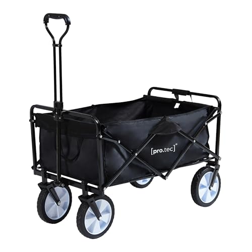 pro.tec Bollerwagen Stenlille Handwagen faltbar Gartenwagen max. 80 kg Strandwagen klappbar 84 x 55 cm Transportwagen mit ergonomischem Tragegriff Schwarz von pro.tec