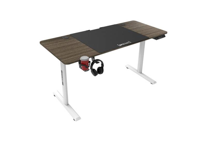 pro.tec Computertisch, »Hayward« Tisch 140 x 60 cm höhenverstellbar Weiß / Dunkler Holzton von pro.tec