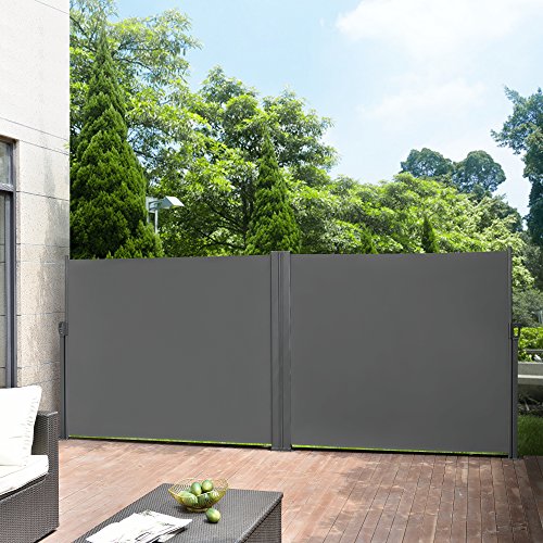 pro.tec] Doppelte Seitenmarkise 2 x 300 x 160 cm Grau Sichtschutz Markise Sonnen- & Windschutz von pro.tec