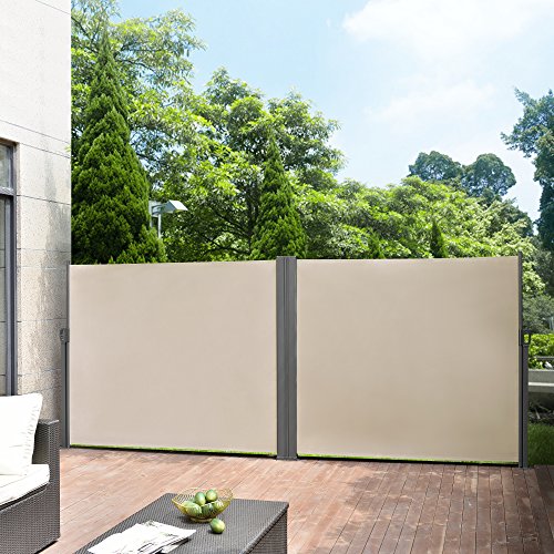 pro.tec Doppelte Seitenmarkise 2 x 300 x 160 cm Sandfarben Beige Sichtschutz Markise Sonnen- & Windschutz von pro.tec