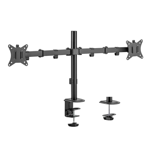 pro.tec Monitorhalterung 2 Monitore Dual-Monitorhalterung Seljord bis 32 Zoll Monitor Arm VESA 75/100 Tragarme Bildschirmhalterung neigbar schwenkbar drehbar Tischhalterung Schwarz von pro.tec