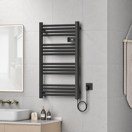 pro.tec Elektrischer Handtuchheizkörper Follo Badheizkörper 500 W mit Timer-Funktion Handtuchwärmer mit Thermostat 96 x 54 cm Handtuchheizung inkl. Touchscreen Badheizung Schwarz von pro.tec