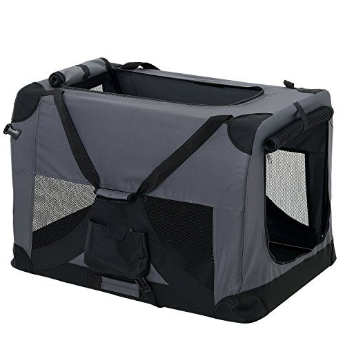 pro.tec Faltbare Hundetransportbox Gr. L 52 x 52 x 70cm Transportbox Katzenbox Hundebox Grau Pfegeleicht von pro.tec