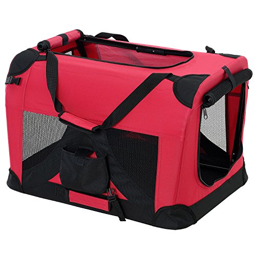 pro.tec Faltbare Hundetransportbox Gr. M 42 x 42 x 60cm Transportbox Katzenbox Hundebox Rot Pflegeleicht von pro.tec