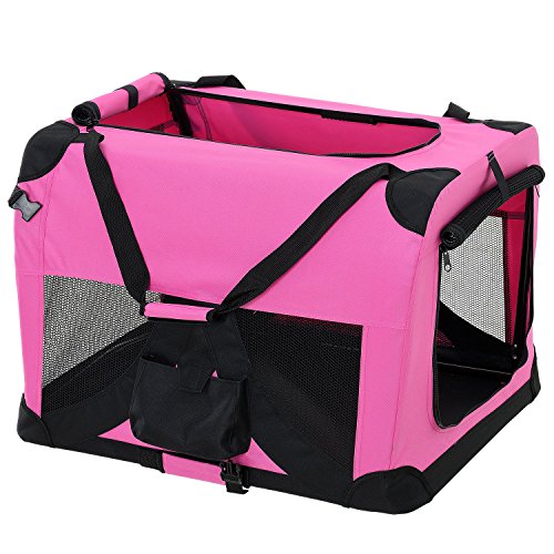 pro.tec Faltbare Hundetransportbox Gr. S 34,5 x 34,5 x 49,5cm Transportbox Katzenbox Hundebox Pink Pflegeleicht von pro.tec