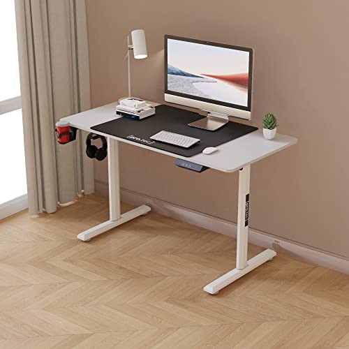 pro.tec Höhenverstellbarer Schreibtisch Pomona 110 x 60 cm elektrisch Computertisch mit Rollen Stehtisch Arbeitstisch mit Höhe von 72-117 cm Memory-Funktion Weiß von pro.tec