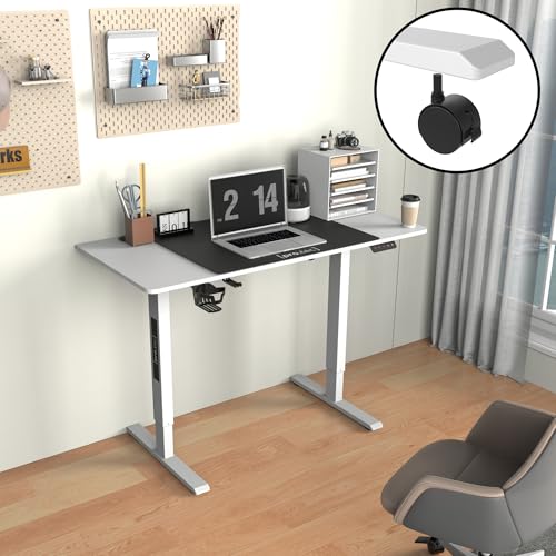 pro.tec Höhenverstellbarer Schreibtisch Stryn 120x60cm elektrischer Schreibtisch mit Rollen Stehtisch Arbeitstisch mit Höhe von 72-117 cm Memory-Funktion weiß von pro.tec
