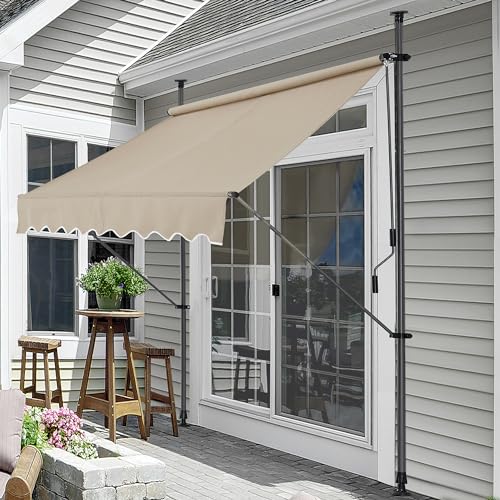 pro.tec Klemmmarkise Stem Markise ohne Bohren 350 x 120 x 220-309 cm Balkonmarkise mit Handkurbel Sonnenschutz Stahlgestell Sandfarben von pro.tec