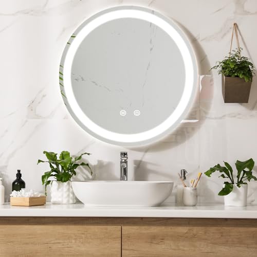 pro.tec LED-Badspiegel Maratea Wandspiegel mit Beleuchtung Warmweiß Neutral Kaltweiß runder Lichtspiegel Ø80cm mit Touch, Antibeschlag, Memory-Funktion dimmbar Silber von pro.tec